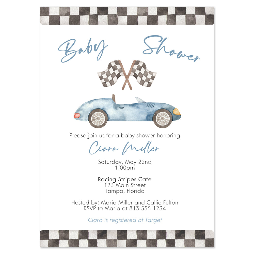 Race car deals baby shower invitations