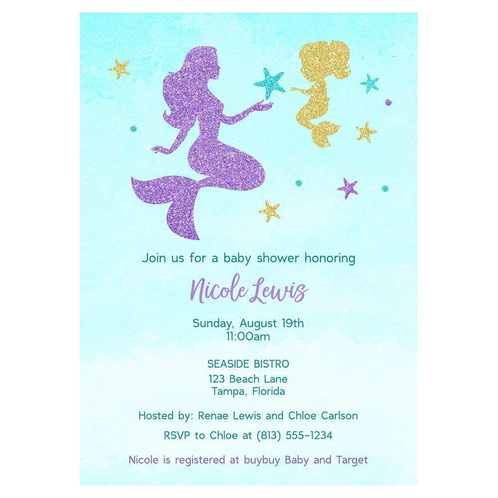 Baby store mermaid invitations