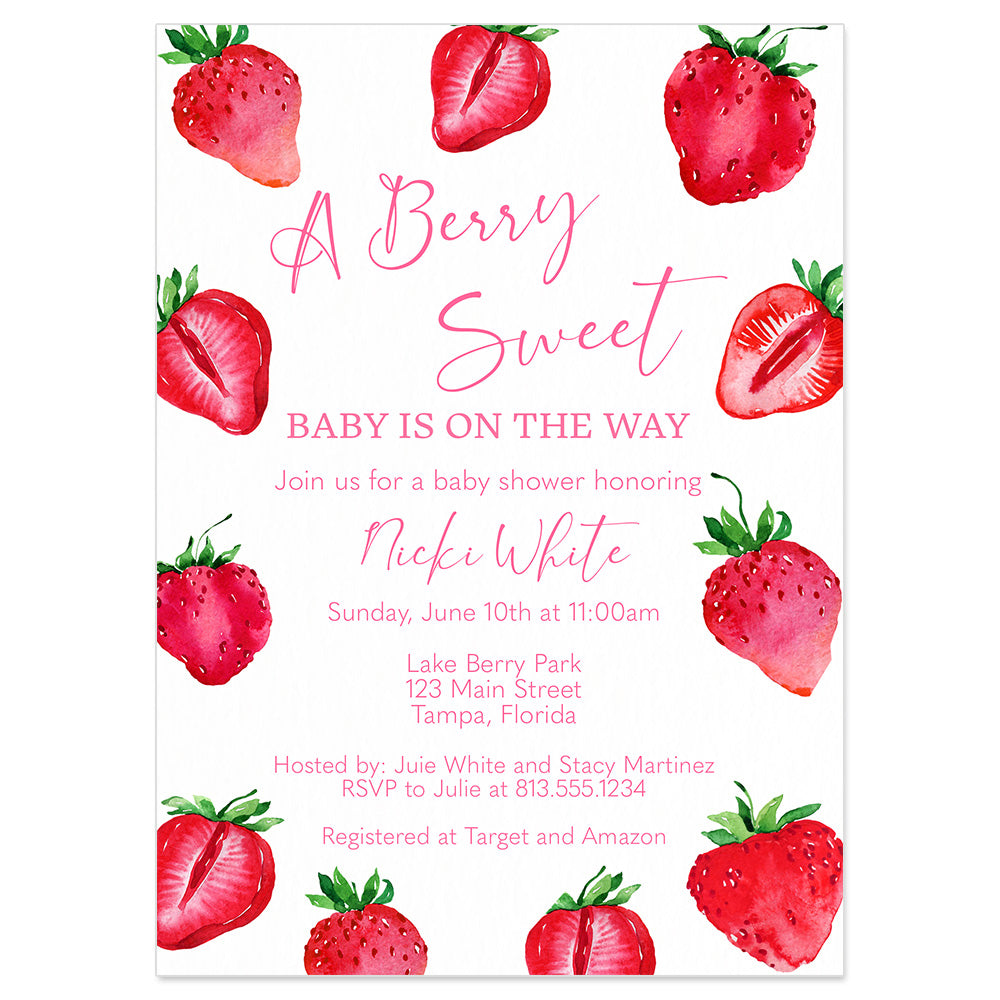 Editable A Berry Sweet Baby is on the Way Baby Shower Invitation