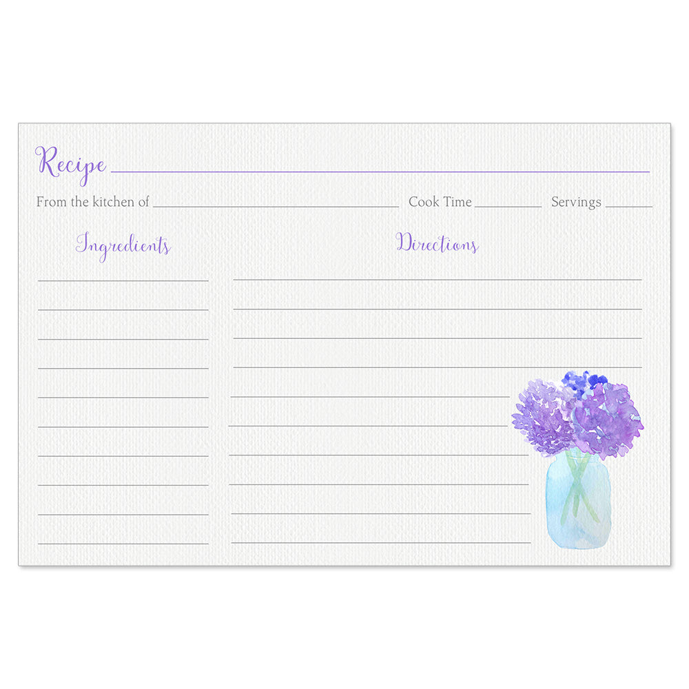 Personalized Recipe Cards - Vintage Hydrangeas 24 Cards