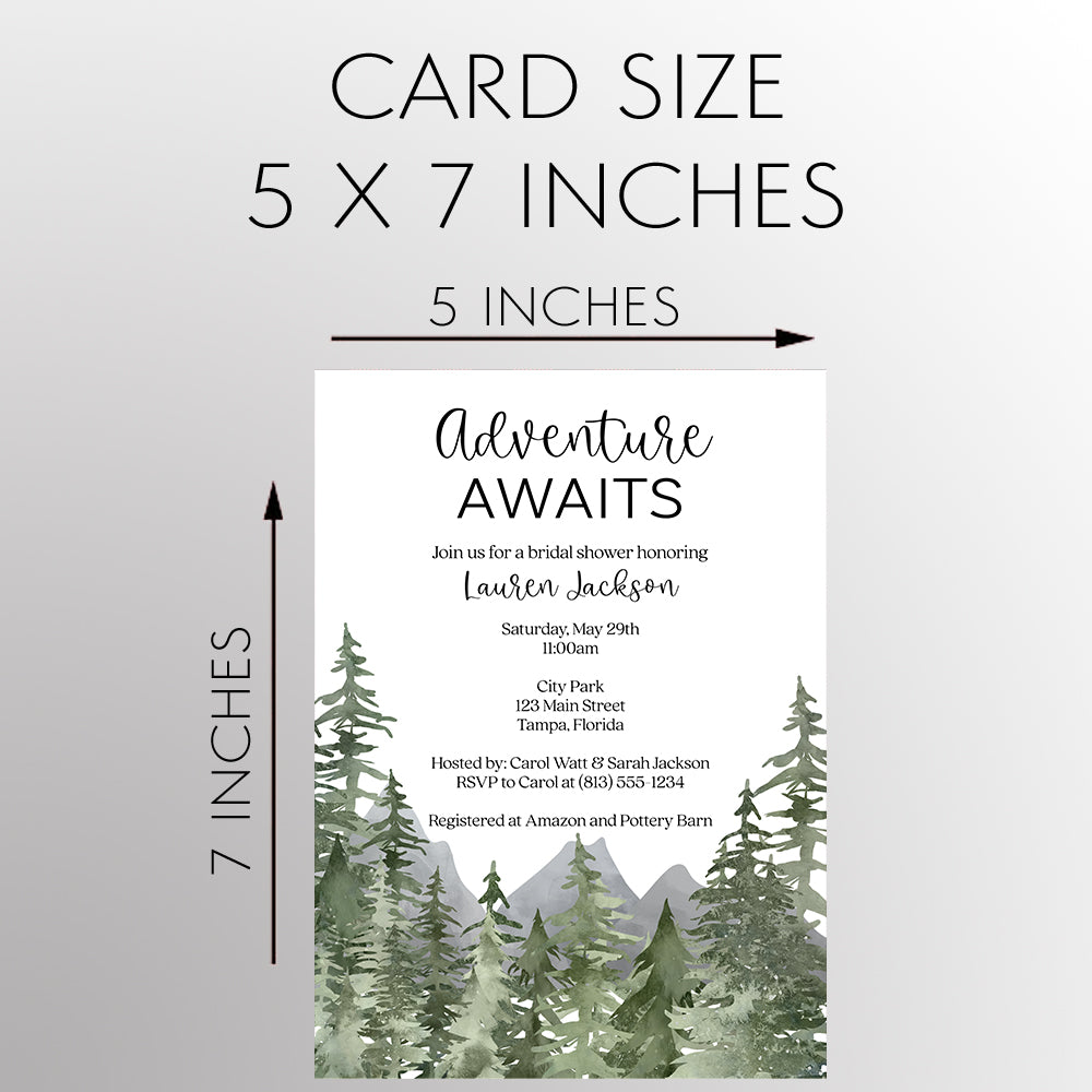 Adventure Awaits Trees Bridal Shower Invitation