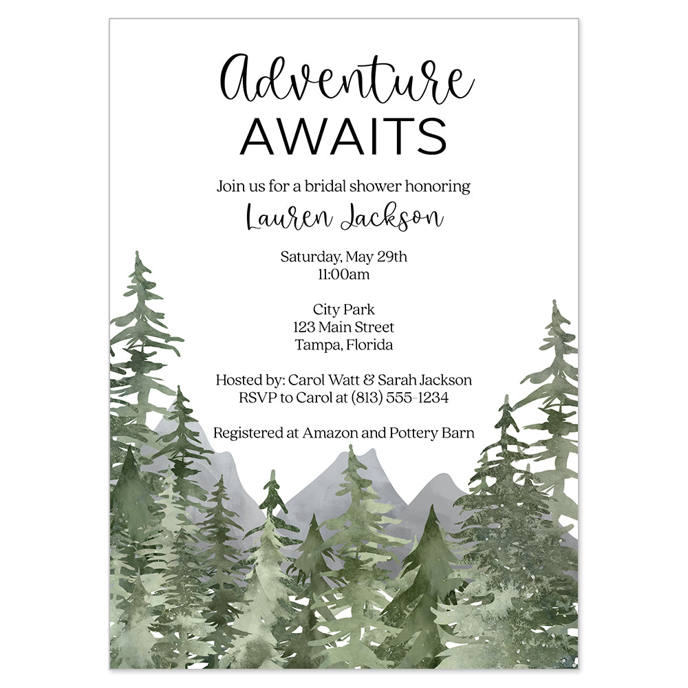 Adventure Awaits Trees Bridal Shower Invitation