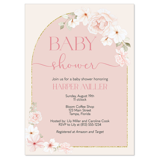 Dusty Rose Arch Baby Shower Invitation