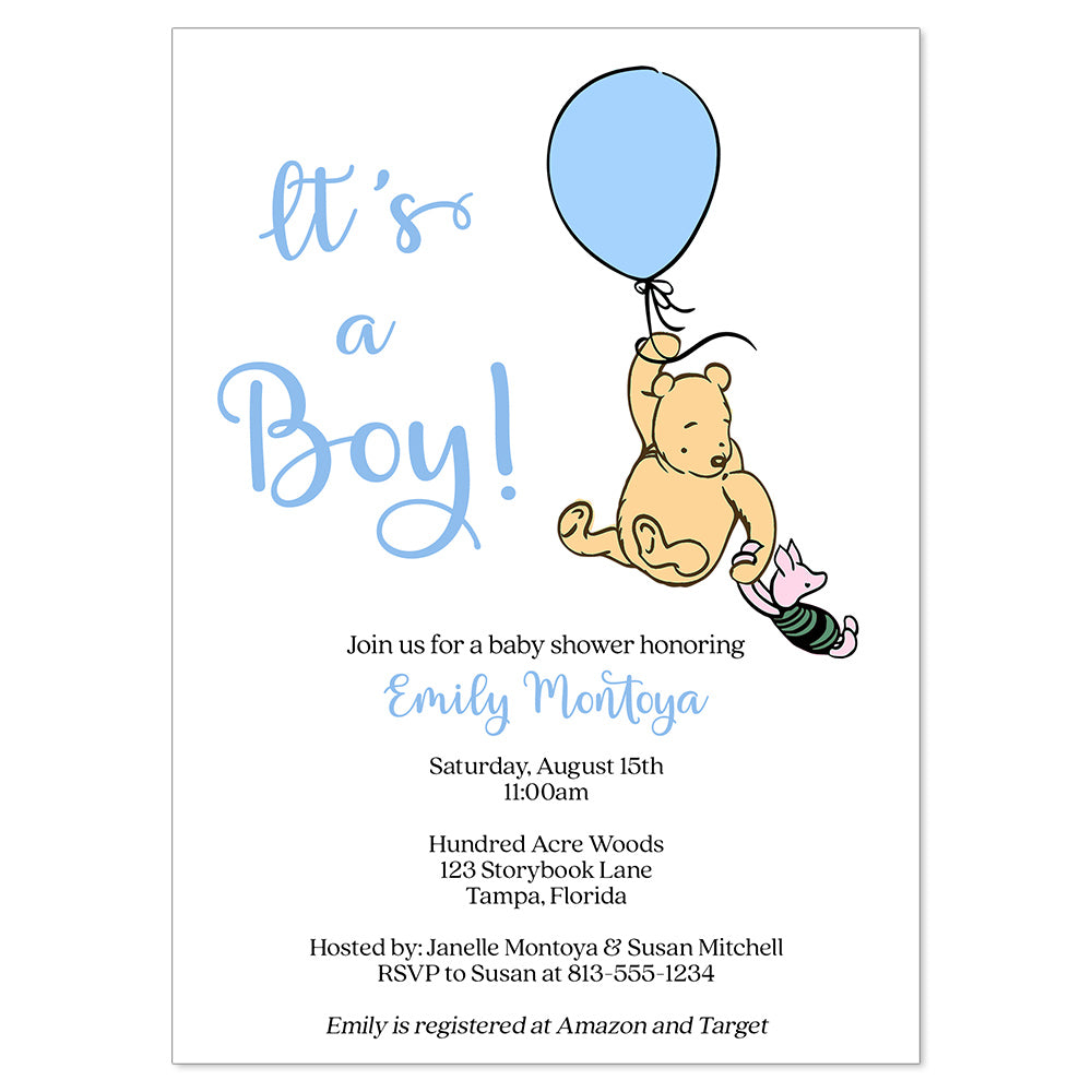 Winnie the Pooh Balloon Baby Shower Invitation