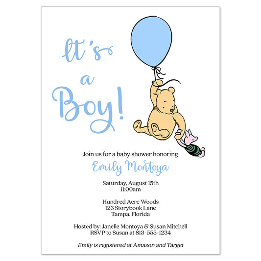 Winnie the Pooh Balloon Baby Shower Invitation