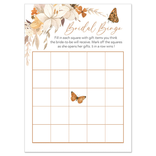 Boho Butterfly Bridal Bingo Card