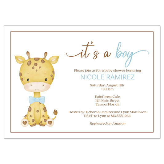 Watercolor Giraffe Baby Shower Invitation