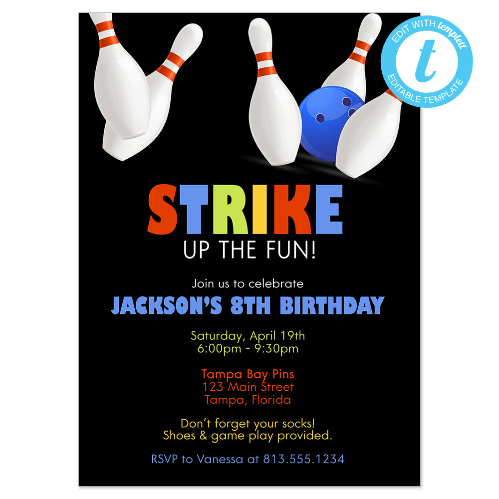 DIGITAL: Bowling Birthday Party Invitation