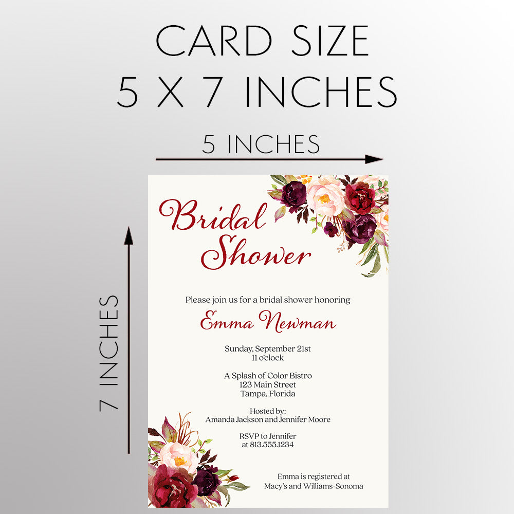 Burgundy Blooms Bridal Shower Invitation