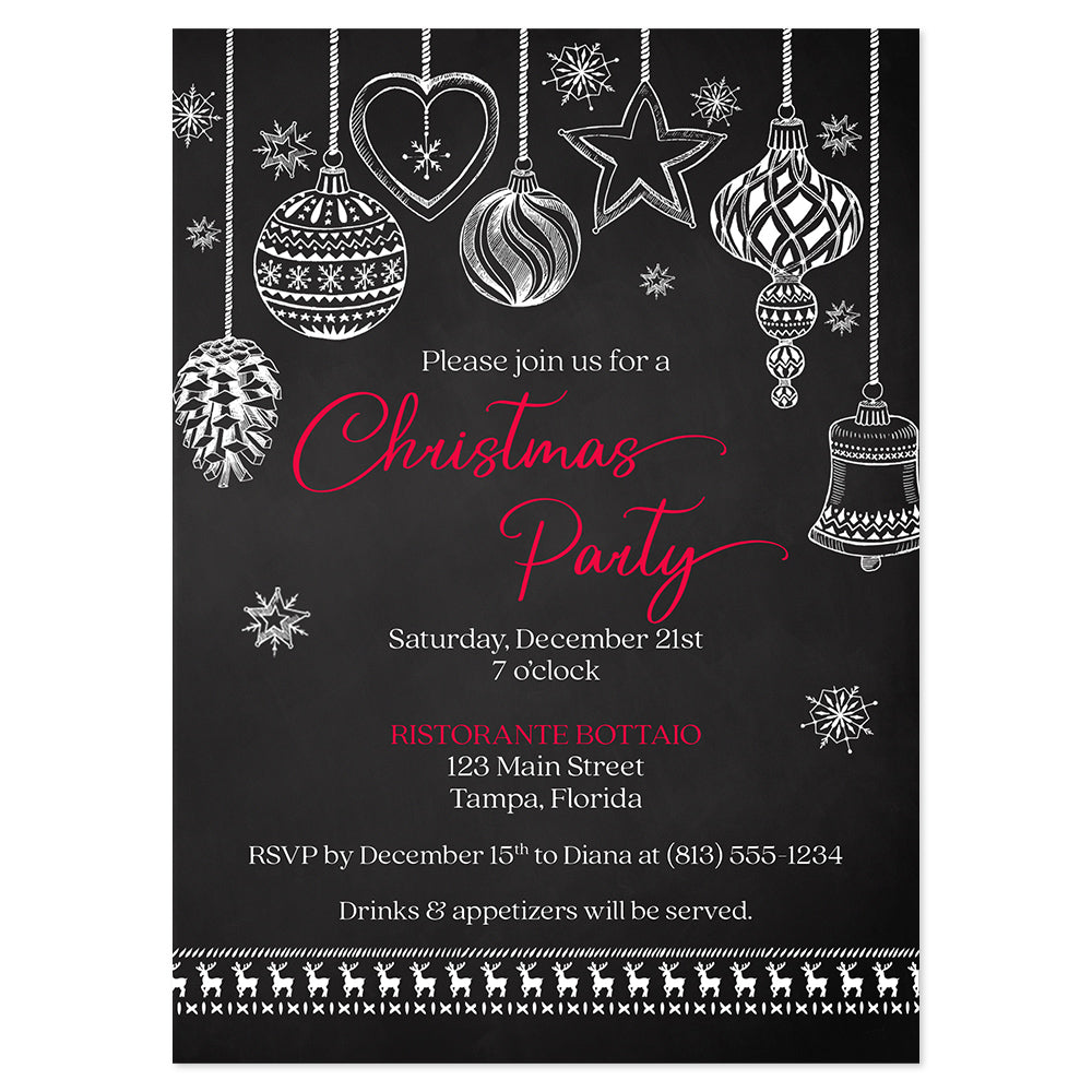 Chalkboard Ornaments Christmas Party Invitation