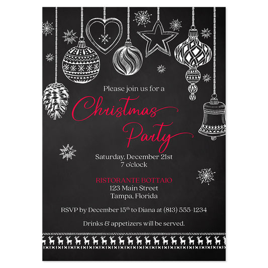 Chalkboard Ornaments Christmas Party Invitation