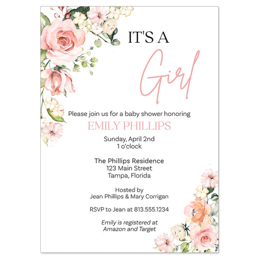 It's a Girl Floral Baby Shower Invitation