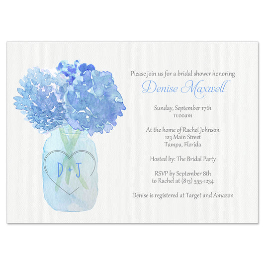 Jar of Hydrangeas Bridal Shower Invitation