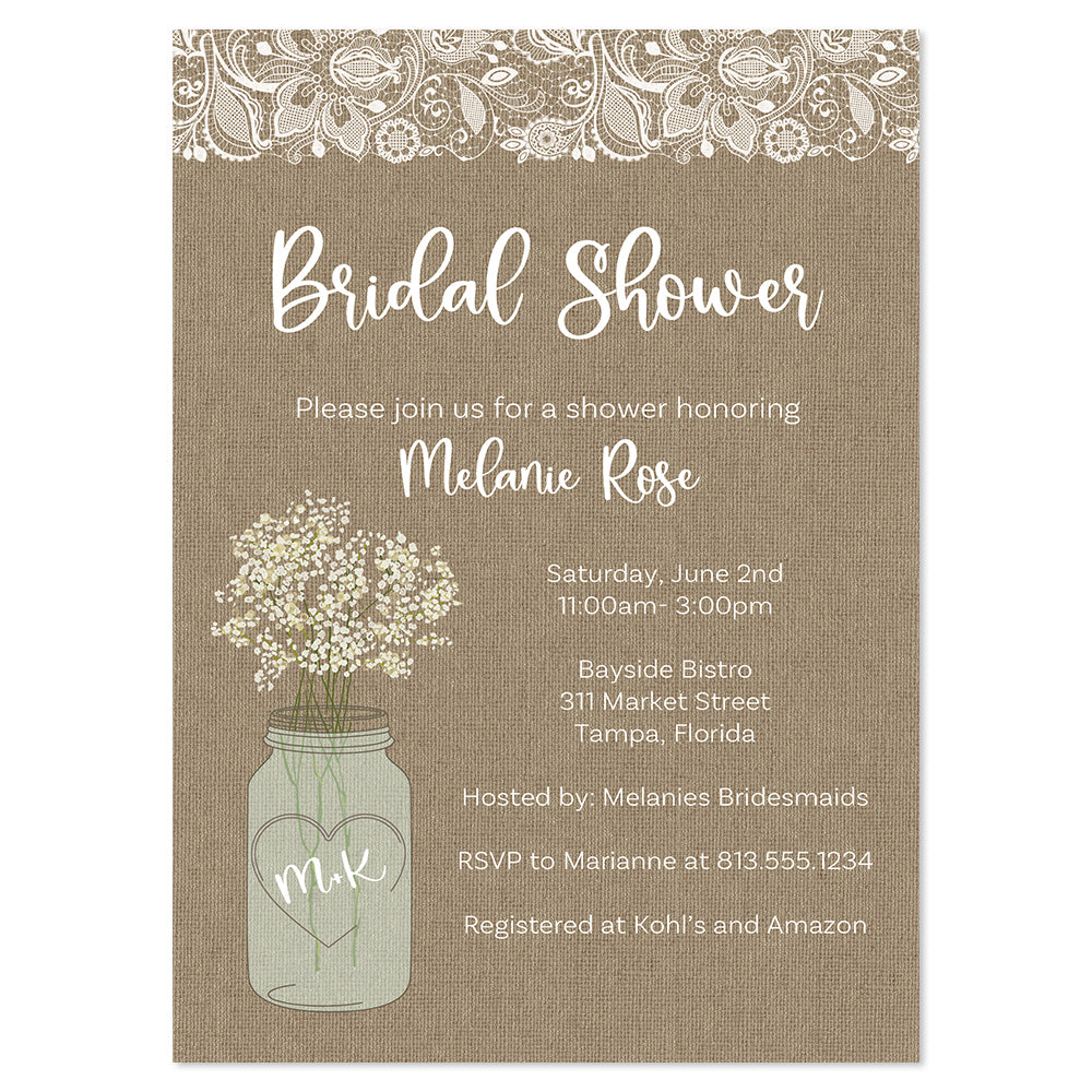 Burlap Mason Jar Baby Shower Invitation