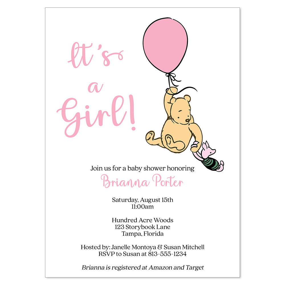 Winnie the Pooh Balloon Baby Shower Invitation