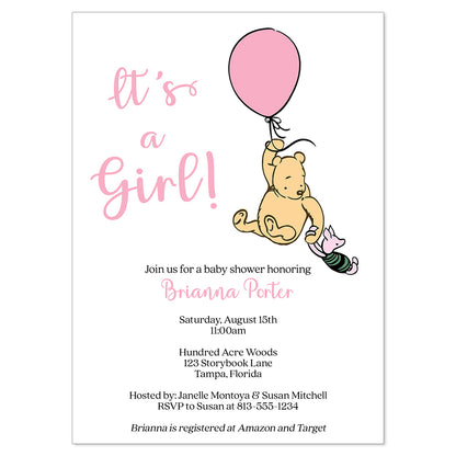 Winnie the Pooh Balloon Baby Shower Invitation