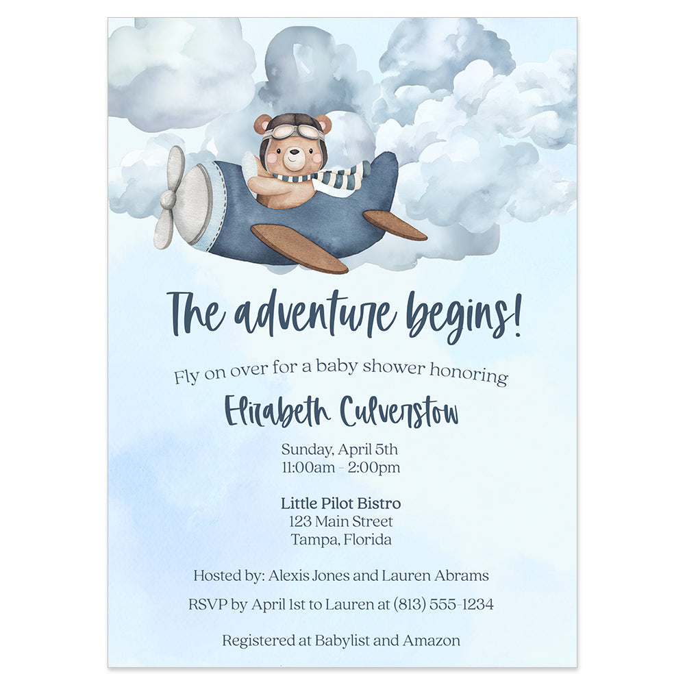 Airplane Adventure Begins Baby Shower Invitation