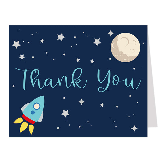 Rocket Ship, Aqua, Thank You Card