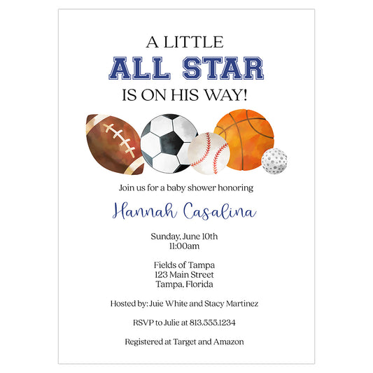 All Star Baby Shower, Birthday Invitation