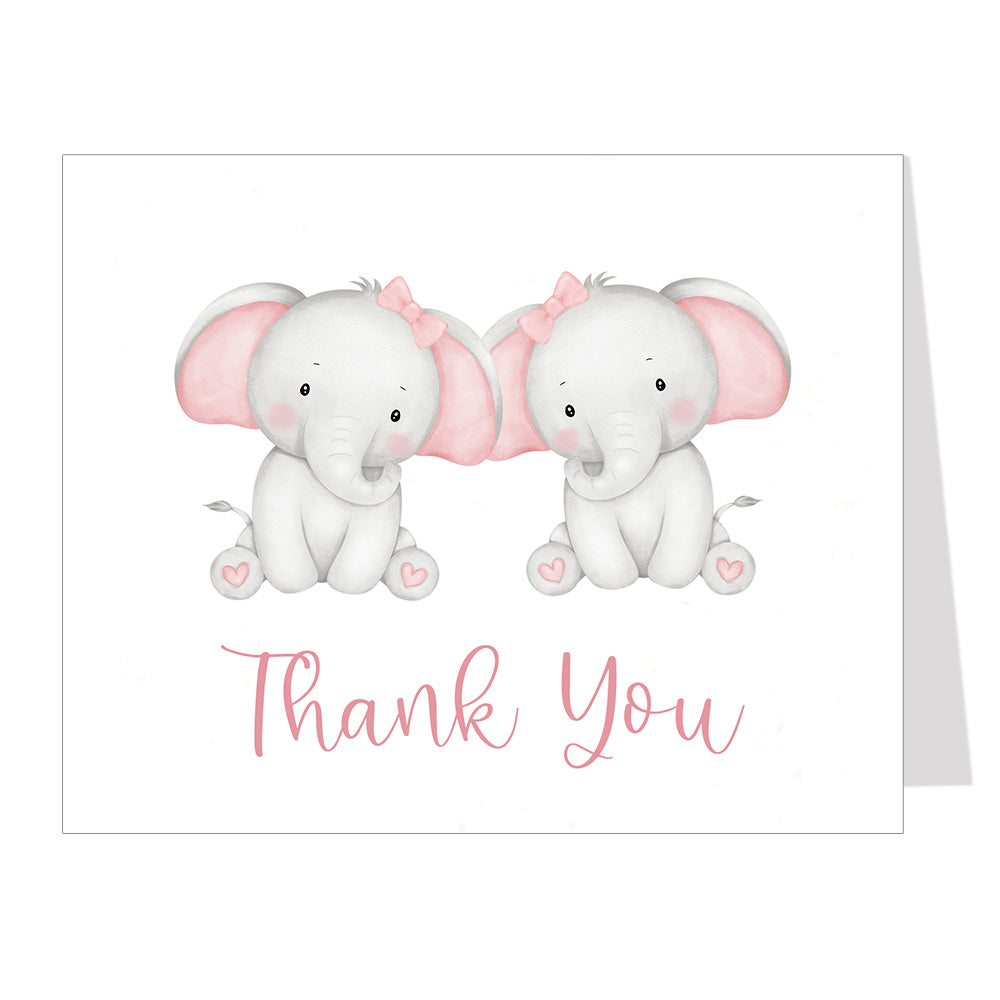 Twin Elephant Baby Shower Thank You Card