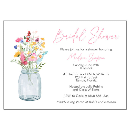 Wildflower Mason Jar Bridal Shower Invitation