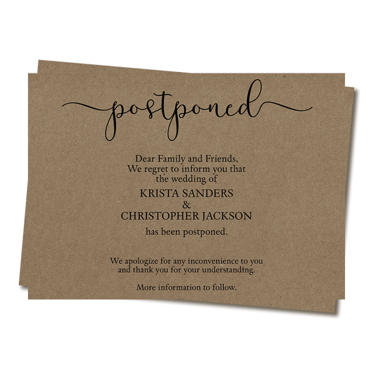 Kraft Postponement Announcement Cards