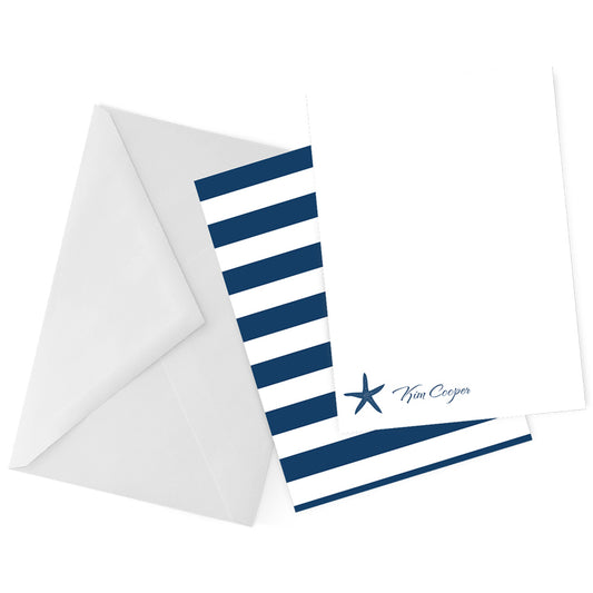 Nautical Starfish Navy Personalized Note Card