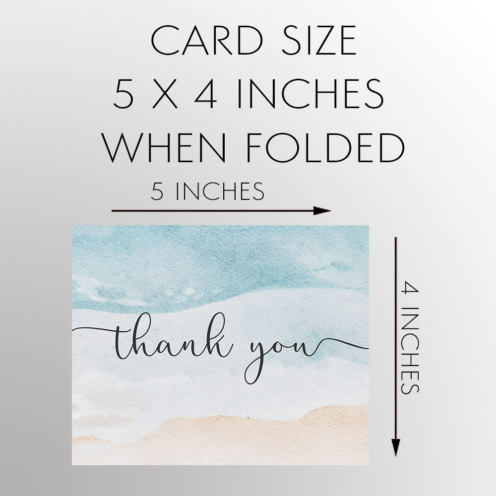 Watercolor Ombre Thank You Cards deals / Ocean Blue, Dusty Blue, Aqua, Sand / Modern Brush Lettering / Printed Folded Thank You Cards